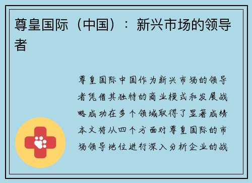 尊皇国际（中国）：新兴市场的领导者