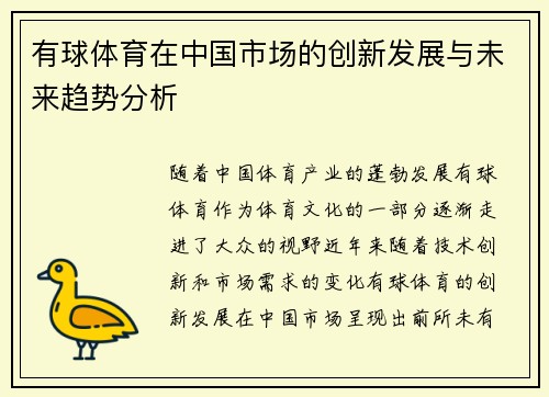 有球体育在中国市场的创新发展与未来趋势分析